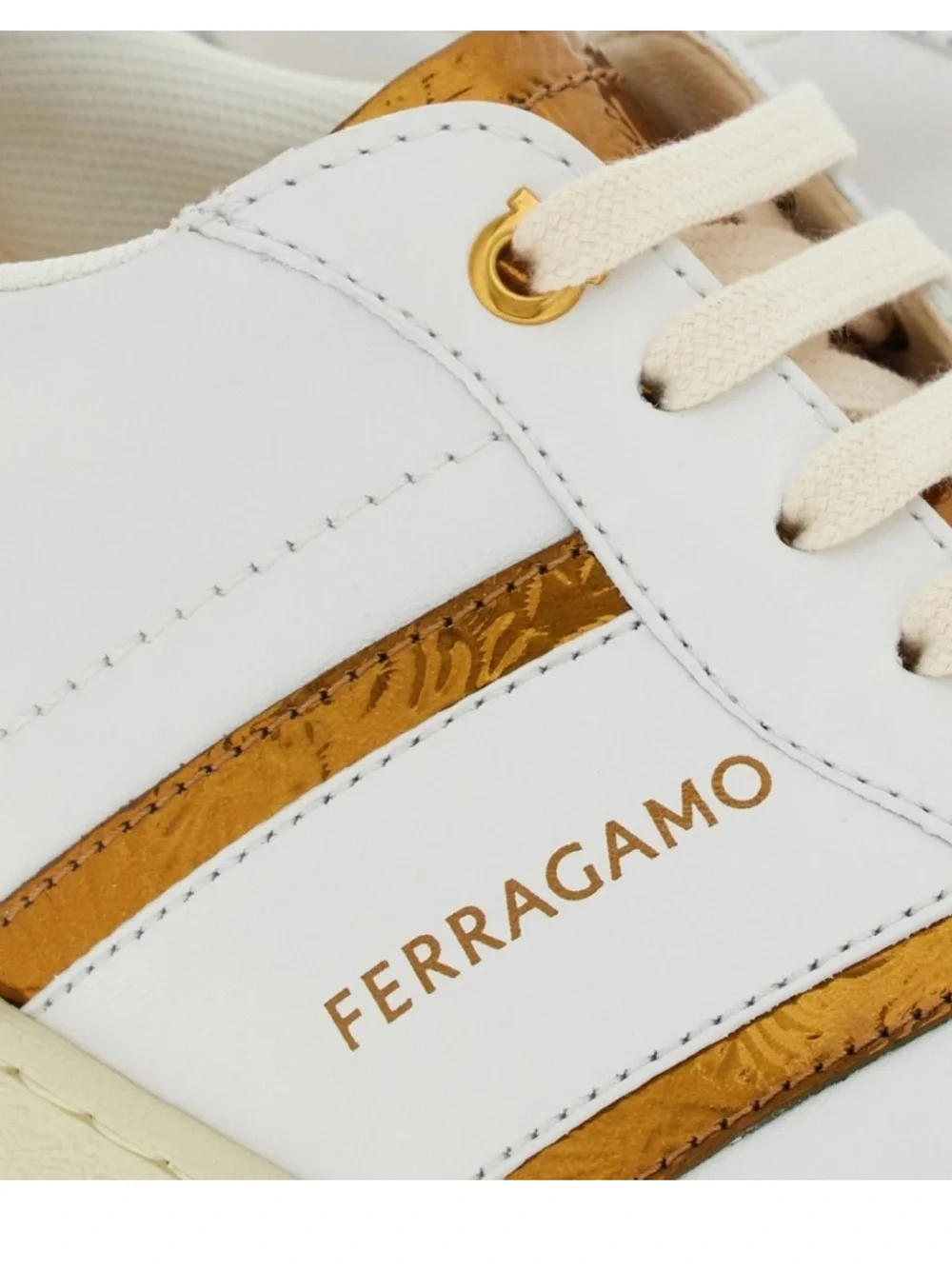 Salvatore Ferragamo Achille 2 White Gold Leather Sneakers Size 6 M NEW